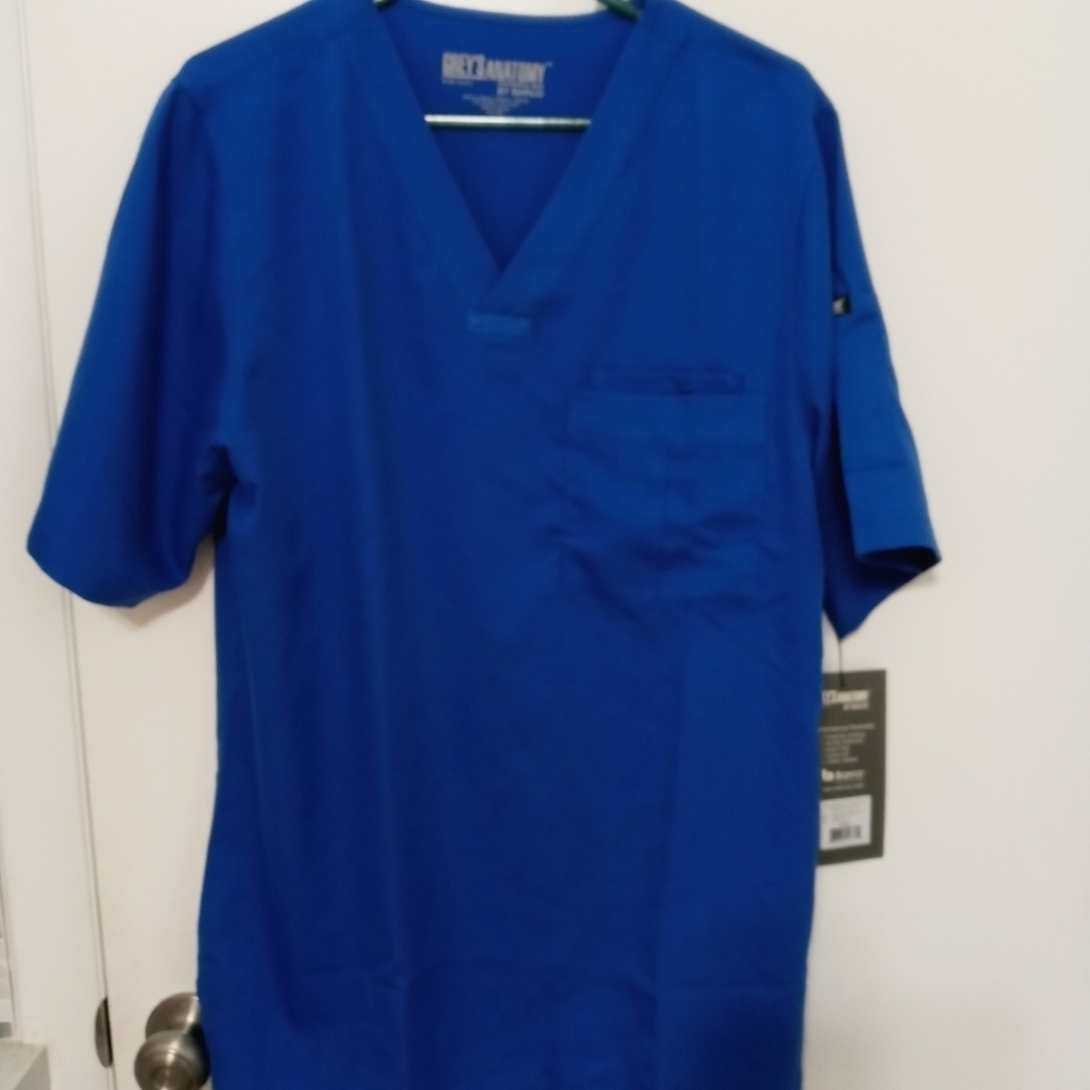 Grey's Anatomy Men's 3 Pocket Scrub top Royal Blue Small